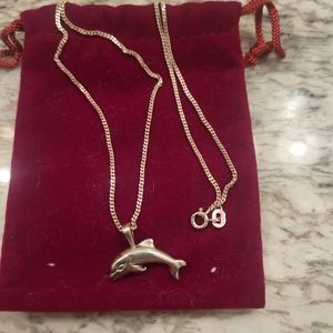 Sterling silver chain necklace with dolphin pendant
